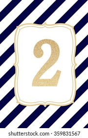 Blue striped background with frame number 2 glitter gold card. eps 10
