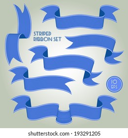 Blue striped banners or ribbons set, isolated