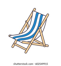 Blue striped beach deck chair isolated.