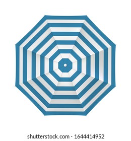 Blue striped beach umbrella on a white background. Vector icon.