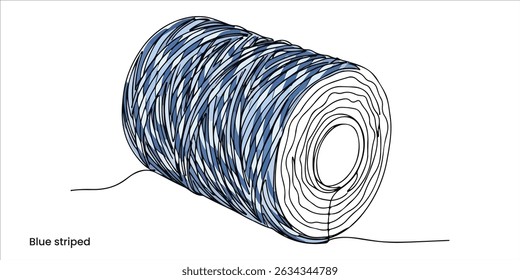 Azul listrado padeiros de algodão fio carretel desenho de arte de linha única contínua em fundo branco	

