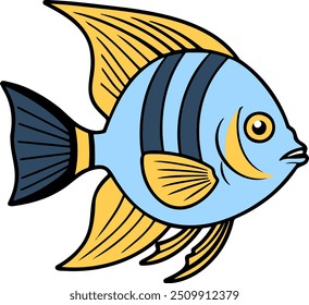 Blue striped fish cartoon isolated