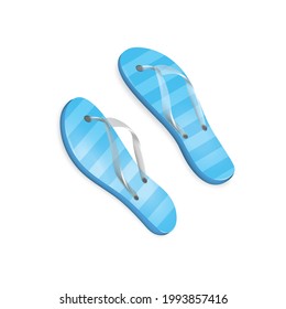 Blauer gestreifter Flip Flops mit Schatten. Schuhe für den Strand, Spaziergänge, Spiele, Saunen, Wasserattraktionen. Vektorrealistisches Design. EPS10.