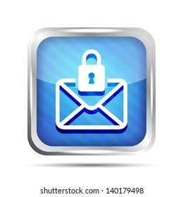 blue striped icon with letter and lock on a white background