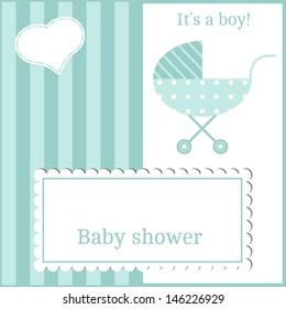 Blue striped invitation card for baby shower. You can place any text here