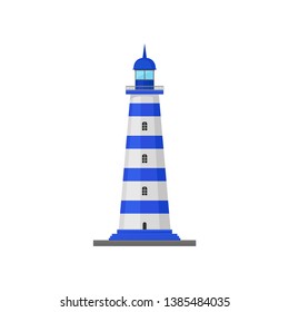 Blue striped lighthouse. Vector illustration on white background.