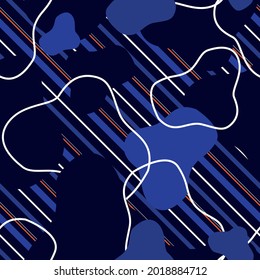 Blue striped Pattern with clouds profiled. All over pattern. marine print for fabric textiles. Fashion print. vector