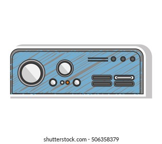 blue striped rectangle game console with buttons