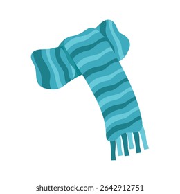 Blue striped scarf with fringe. Vector illustration