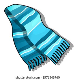 Blue striped scarf isolated on a white background. Vector cartoon close-up illustration