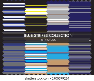 Blue striped seamless pattern collection includes 8 designs for fashion textiles, graphics