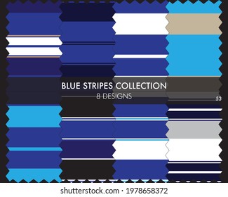 Blue striped seamless pattern collection includes 8 designs for fashion textiles, graphics