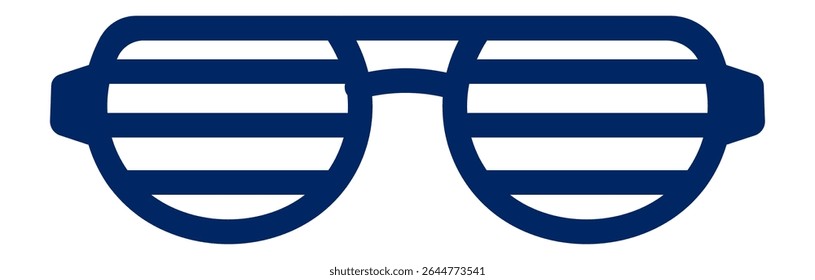 Azul listrado obturador sombras ícone de óculos de sol isolado no fundo branco representando disfarce, moda, festa, diversão, celebração, música e estilo dos anos 1980