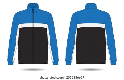 Blue striped sports training jacket mockup front and back view