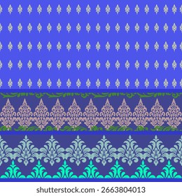 Patrón de Vector floral tailandés a rayas azules.
