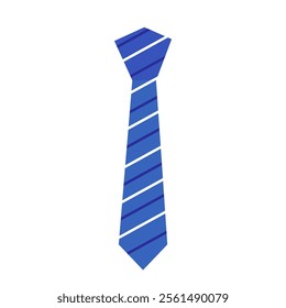 Blue striped tie. Business formal outfit. Uniform, clothing, professional, work concepts. Flat vector design isolated illustration.