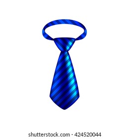 Blue striped tie isolated on white photo-realistic vector illustration