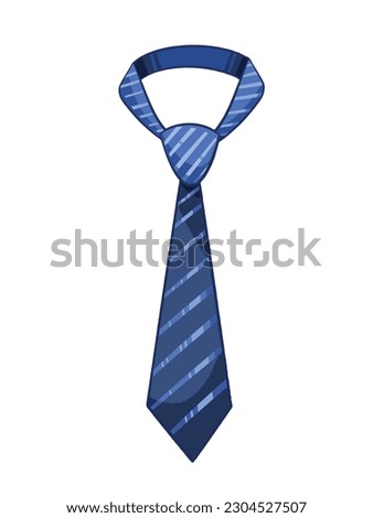 Blue striped tie vector illustration isolated on vertical white background wallpaper template. Manly office male fashion dress code at the office. Simple flat cartoon drawing.