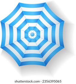 Blue striped umbrella. Summer parasol top view