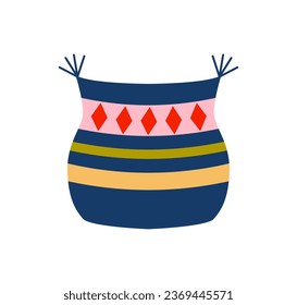 Blue striped winter hat, flat vector. Winter holidays. Cozy season.
