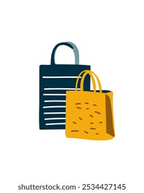 Blue striped and yellow shopping bag, vector illustration