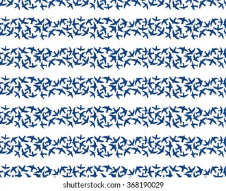 Blue stripes from birds seamless pattern