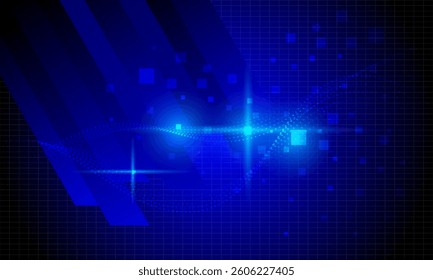 blue stripes lines electronic and dot lines wave curves with neon light abstract high technology background