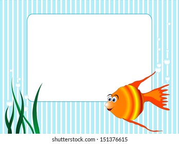 Blue stripped background with grass and fish