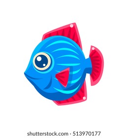 Blue Stripy Fantastic Aquarium Tropical Friendly Fish Cartoon Character