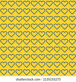 Blue stroke heart shape on yellow background. Happy Valentine's day. Heart pattern on yellow backdrop. Love hearts. Love for Ukraine.