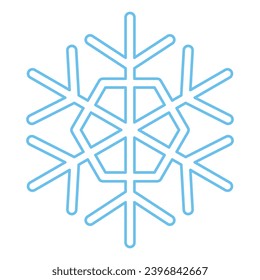 Silhouette de copo de nieve trenzada azul, elemento de decoración de festival de invierno. Nieve de invierno, símbolo de milagro puro de Navidad. Icono de vector de línea simple aislado en fondo blanco