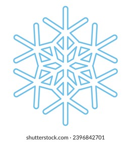 Silhouette de copo de nieve trenzada azul, elemento de decoración de festival de invierno. Nieve de invierno, símbolo de milagro puro de Navidad. Icono de vector de línea simple aislado en fondo blanco