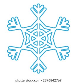 Silhouette de copo de nieve trenzada azul, elemento de decoración de festival de invierno. Nieve de invierno, símbolo de milagro puro de Navidad. Icono de vector de línea simple aislado en fondo blanco