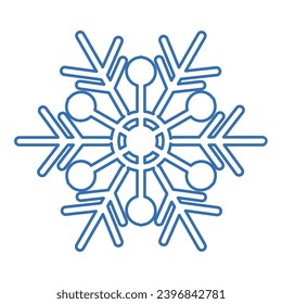 Silhouette de copo de nieve trenzada azul, elemento de decoración de festival de invierno. Nieve de invierno, símbolo de milagro puro de Navidad. Icono de vector de línea simple aislado en fondo blanco