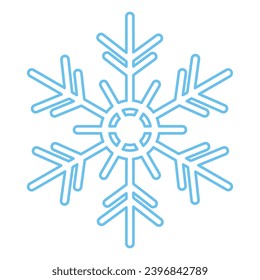 Blaue Seidensilhouette mit Schneeflocken, Element der Winterfestivals-Dekoration. Winterschnee, reines Wundersymbol der Weihnachtszeit. Einfache Liner, Vektorsymbol einzeln auf weißem Hintergrund