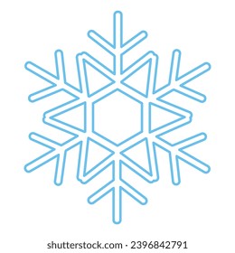 Blue stroked silhouette of snowflake, element of winter festival decoration. Winter snow, Christmas pure miracle symbol. Simple liner vector icon isolated on white background