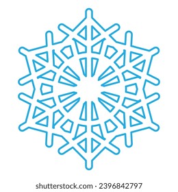 Silhouette de copo de nieve trenzada azul, elemento de decoración de festival de invierno. Nieve de invierno, símbolo de milagro puro de Navidad. Icono de vector de línea simple aislado en fondo blanco
