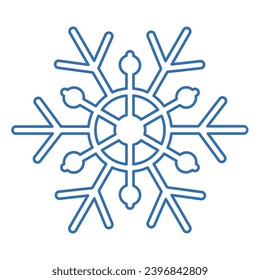 Blue stroked silhouette of snowflake, element of winter festival decoration. Winter snow, Christmas pure miracle symbol. Simple liner vector icon isolated on white background