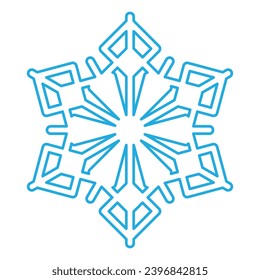 Silhouette de copo de nieve trenzada azul, elemento de decoración de festival de invierno. Nieve de invierno, símbolo de milagro puro de Navidad. Icono de vector de línea simple aislado en fondo blanco