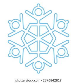 Blue stroked silhouette of snowflake, element of winter festival decoration. Winter snow, Christmas pure miracle symbol. Simple liner vector icon isolated on white background