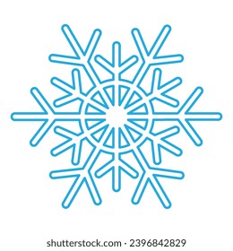 Blue stroked silhouette of snowflake, element of winter festival decoration. Winter snow, Christmas pure miracle symbol. Simple liner vector icon isolated on white background