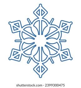 Blue stroked silhouette of snowflake, element of winter festival decoration. Winter snow, Christmas pure miracle symbol. Simple liner vector icon isolated on white background