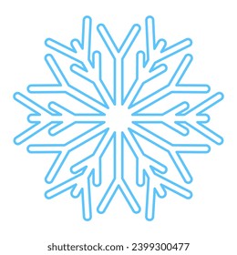 Silhouette de copo de nieve trenzada azul, elemento de decoración de festival de invierno. Nieve de invierno, símbolo de milagro puro de Navidad. Icono de vector de línea simple aislado en fondo blanco
