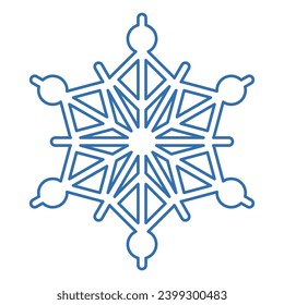 Blue stroked silhouette of snowflake, element of winter festival decoration. Winter snow, Christmas pure miracle symbol. Simple liner vector icon isolated on white background