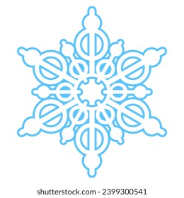 Blue stroked silhouette of snowflake, element of winter festival decoration. Winter snow, Christmas pure miracle symbol. Simple liner vector icon isolated on white background