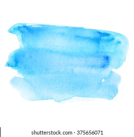 Blue Strokes Watercolor Hand Drawn Paper Texture Isolated Square Water Splash Stain On White Background. Abstract Wet Brush Paint Wash Design Element For Banner, Print, Template, Cover, Decoration 