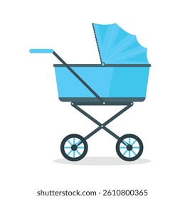 Blue stroller icon for a boy. Concept of a classic stroller for sleeping and walking.