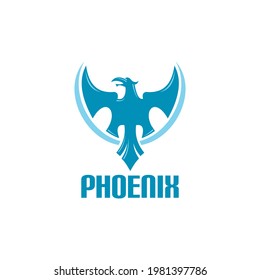 blue strong phoenix logo, silhouette of elegance nirvana bird vector illustrations