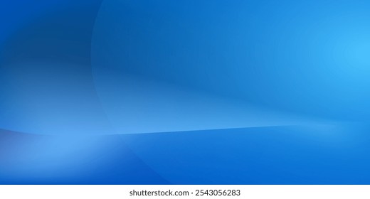 Blue studio background. Abstract empty room with soft light for product. Simple light blue color backdrop. Line horizon.