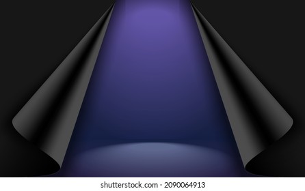 Blauer Studiohintergrund, der von Scheinwerfern beleuchtet wird. Ein sauberer Hintergrund für verschiedene Produkte.